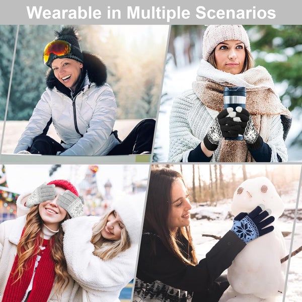 3 Pairs Touch Screen Gloves with Snow Flower Pattern, Warm Knit Winter Glov Carousel 6