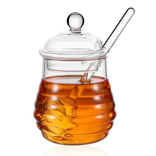 Honey Pot with Dipper and Lid Glass for Home Kitchen, Heat Resistant 8.4oz Carousel 1