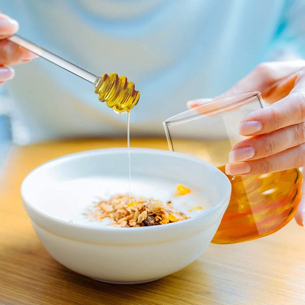 Honey Pot with Dipper and Lid Glass for Home Kitchen, Heat Resistant 8.4oz Carousel 7