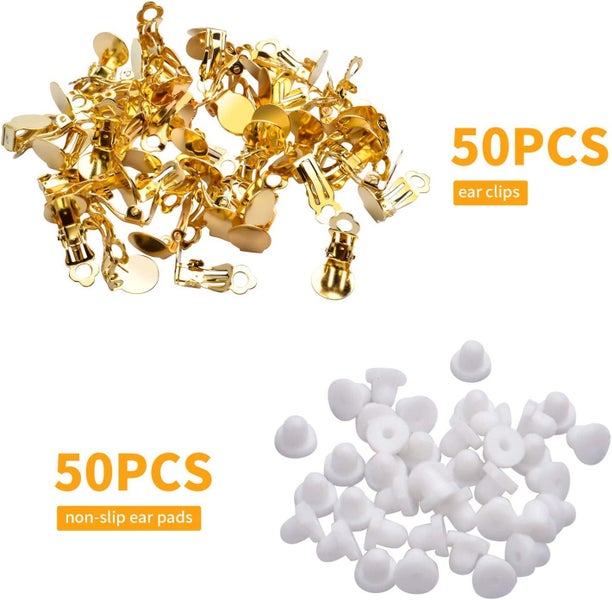 50pcs Round Flat Back Tray Earring Clips Non Pierced Earring Components and Carousel 2