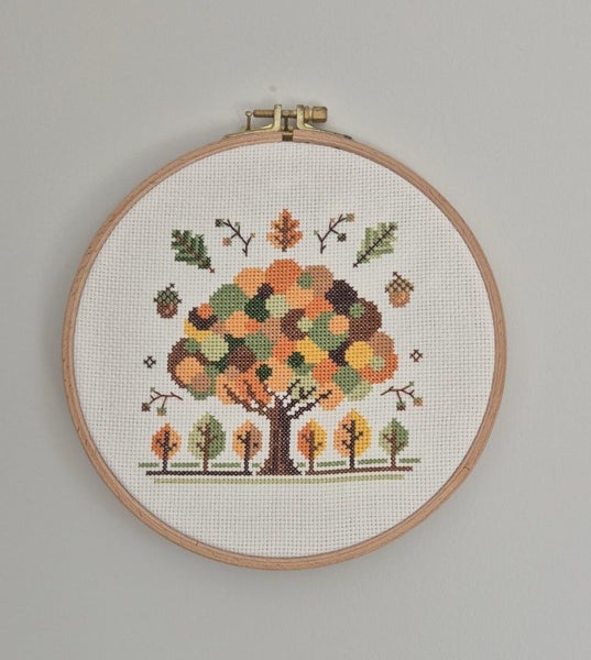 Handmade autumn season cross stitch Carousel 1