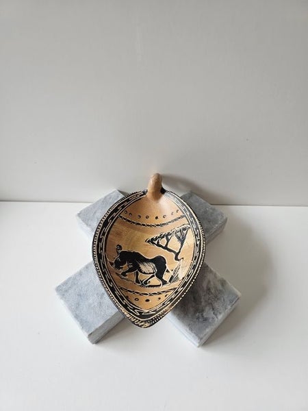 Figural & Tactile African Soapstone Dish Hand Carved & Inked. Rhino Feature. Carousel 9