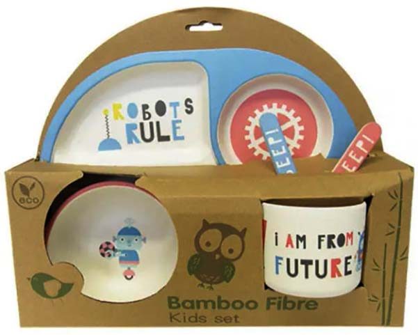 5 Piece Eco Kids Dinnerware Set: Robot Design Carousel 1
