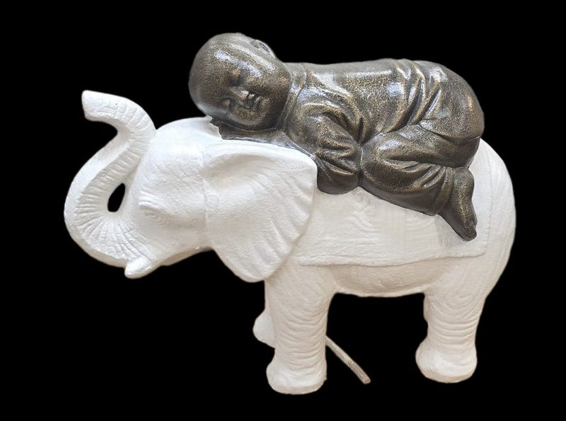 Elephant & Baby Statue - Water Feature - Fiber Cement - White & Gold Finish Carousel 2