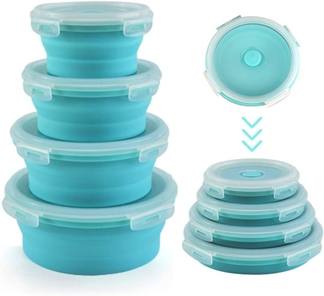 4 Pcs Silicone Collapsible Food Storage Containers with Lids Silicone Lunch Carousel 1