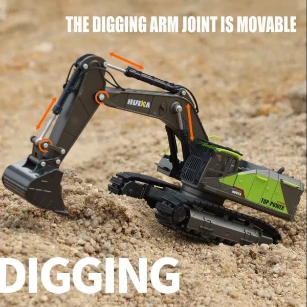 Die-cast Excavator Model Scale, 1:50, Metal, Huina 1721 Green Carousel 2