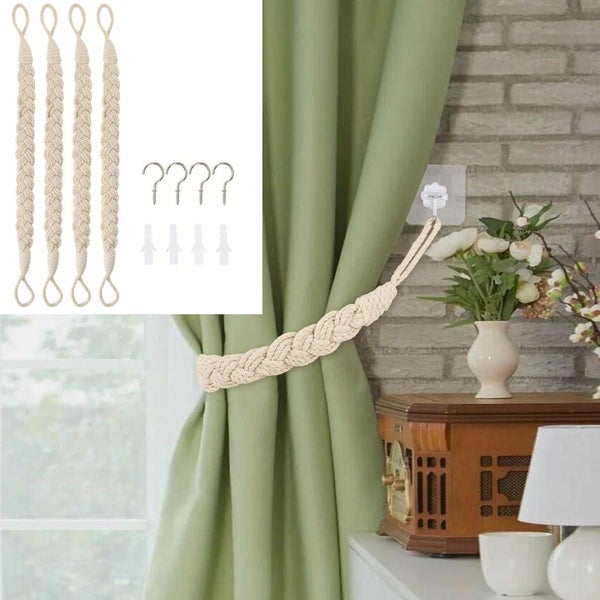 4 pieces set beige curtain rope tie - hand woven, suitable for living room, Carousel 1
