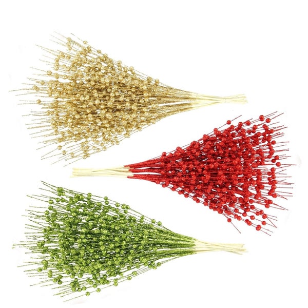 Christmas Artificial Glitter Berry Stem Decorations, Decorative Bead Sticks Carousel 1