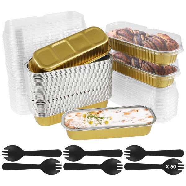 150Pcs Mini Loaf Pans with Lids and Spoons 200ml Non-Stick Aluminum Foil Lo Carousel 2