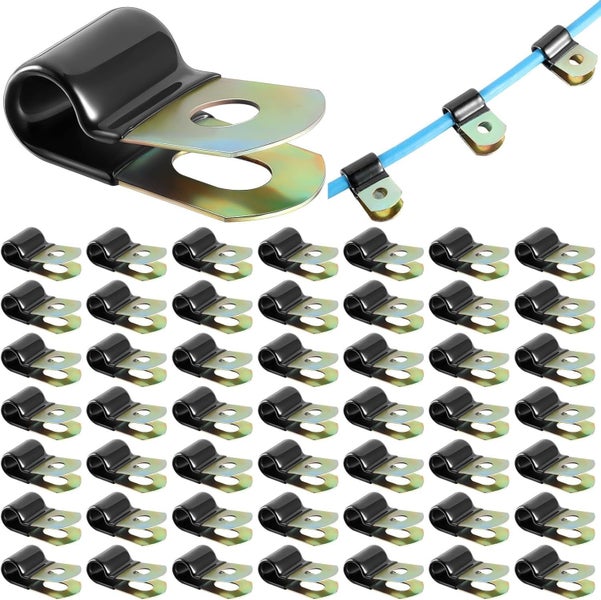 50 Pack Vinyl Coated Cable Clamps Metal Wire Rubber Cushioned Hose Pipe Cla Carousel 1