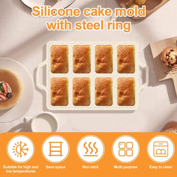 Mini Loaf Pan 8 Cavities Silicone Mini Bread Loaf Pans Nonstick Muffin Pan Carousel 2
