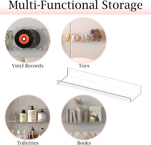 4 Pack Acrylic Shelves for Wall Storage,15"Bathroom Storage Shelves Display Carousel 7