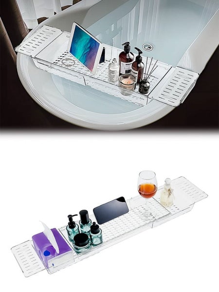 Bathtub Caddy Tray Adjustable Bathtub Tray Table Non-Slip Bathtub Rack Tray Carousel 8