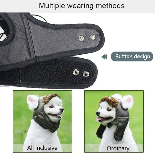 Bear Dog Winter Warm Hat, Dog Fleece Aviator Hat, Windproof Motorcycles Pro Carousel 6