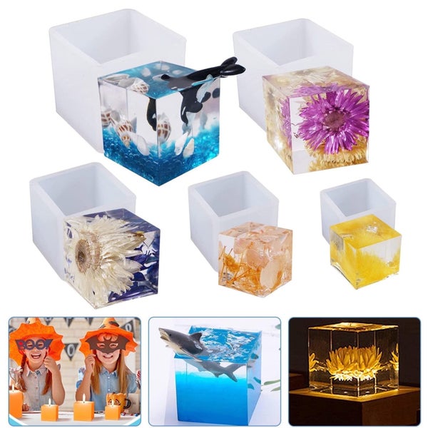 5pcs 5 Sizes Square Resin Molds, Cube Silicone Molds, Transparent Square Cu Carousel 1