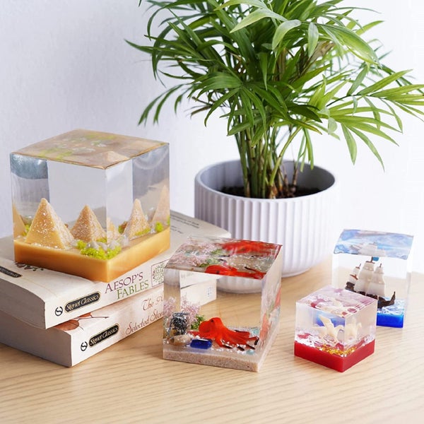 5pcs 5 Sizes Square Resin Molds, Cube Silicone Molds, Transparent Square Cu Carousel 9