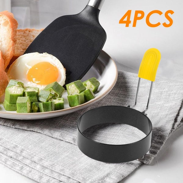 4Pcs Stainless Steel Egg Ring Set With Silicone Handle Rust Resistant Nonst Carousel 8
