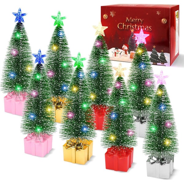Mini Christmas Tree with Lights, 8 Pcs Christmas Centerpieces for Tables Ho Carousel 8