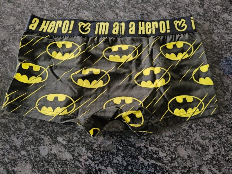 New Mens "Im a Hero" pair of underwear boxers in Black and Yellow. Carousel 2