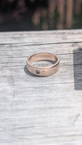 9ct Rose Gold Wedding band with Tanzanite stone and beautiful engraving Carousel 2