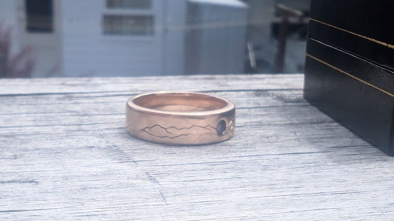 9ct Rose Gold Wedding band with Tanzanite stone and beautiful engraving Carousel 10