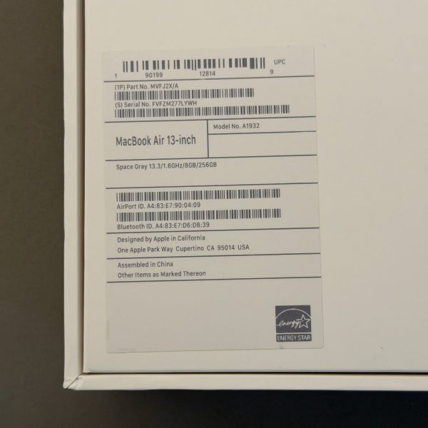 MacBook Air (Retina 13-inch 2019) 1.6GHz Intel Dual-Core i5 8GB RAM 256GB SSD64648825735299114