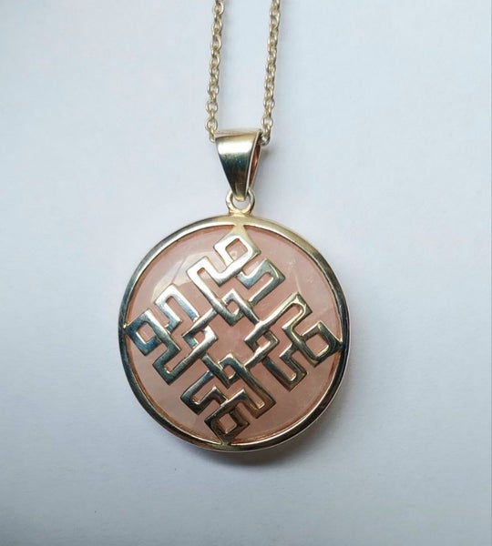 Beautiful Sterling Rose Quarts Eternity Knot Pendant Carousel 1