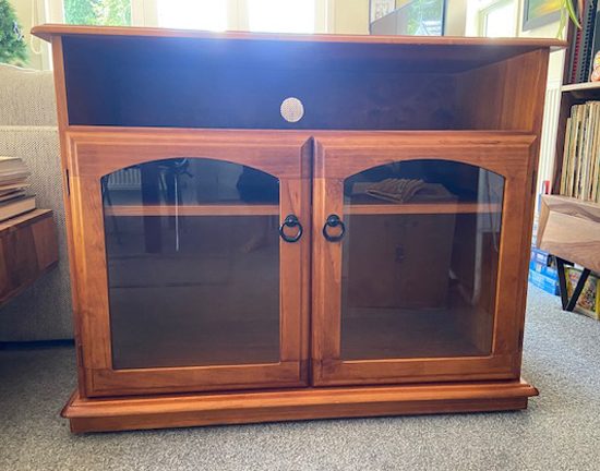 Solid Rimu TV Cabinet with Glass Doors Carousel 1