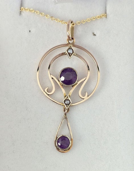 Edwardian Amethyst and natural pearl- 9ct rose gold Carousel 1