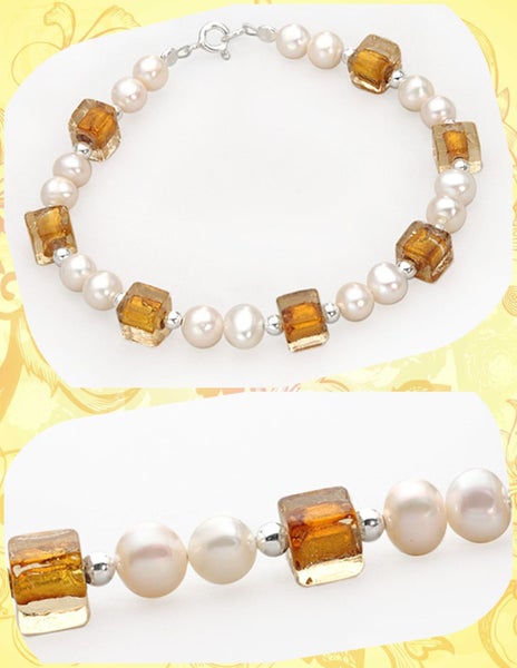 BRACELET WITH FRESHWATER PEARLS & MURANO (ITALIAN) GLASS Carousel 1