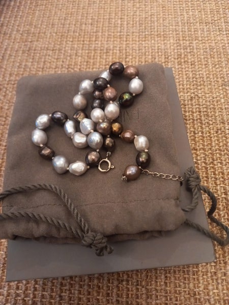 Beautiful knotted pearl necklace by Fairfax & Roberts mixed colours Carousel 1