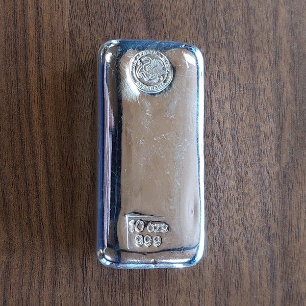 PERTH MINT 10 OZ PURE SILVER BAR. $1 RESERVE!64651688594945110