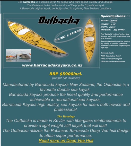 Barracuda Outbacka Double Sea Kayak - Kevlar - $1 Reserve64836969255683114