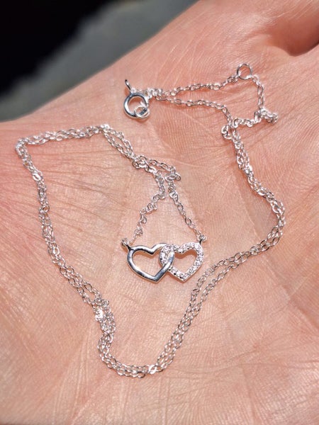 Sterling Silver double heart necklace Carousel 1