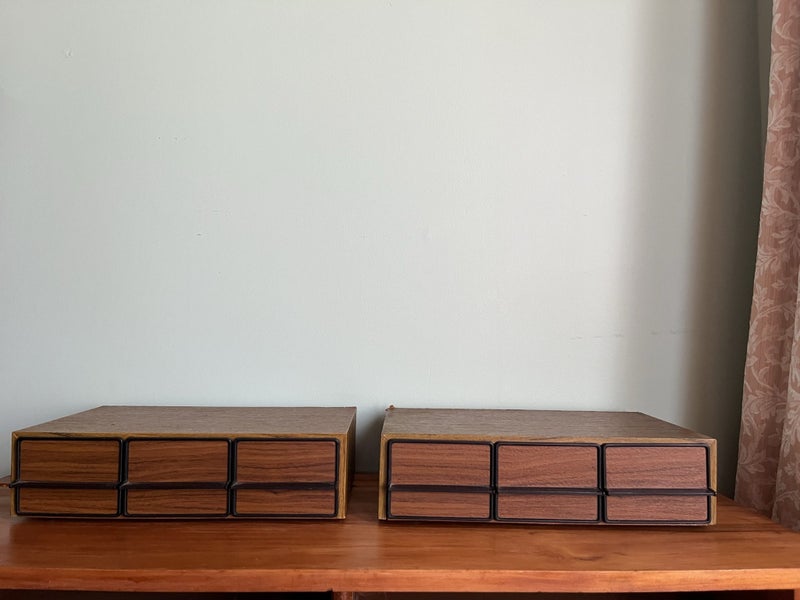 Vintage Faux Wood Grain Audio Tape storage x 2 Carousel 1