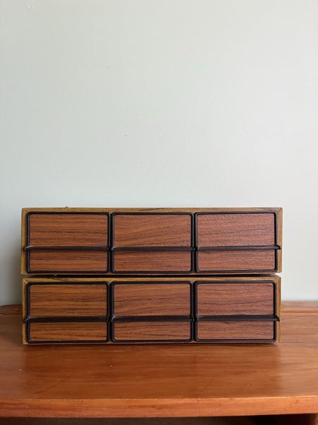 Vintage Faux Wood Grain Audio Tape storage x 2 Carousel 2