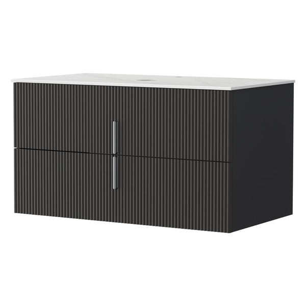 Cefito Vanity Unit 900Mm Bathroom Cabinet Storage Wall Hung Black Timber Front Carousel 1