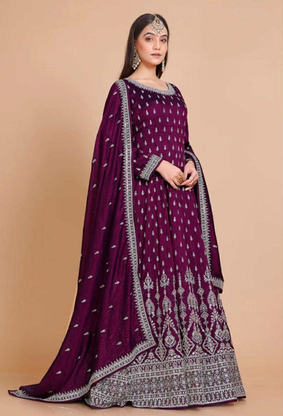 Silk Embroidered Indian Ethnic gown with dupatta Carousel 1