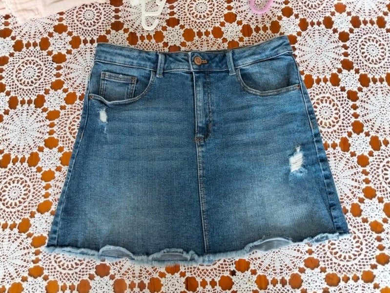 Zara Blue Distressed Denim Skirt Carousel 1