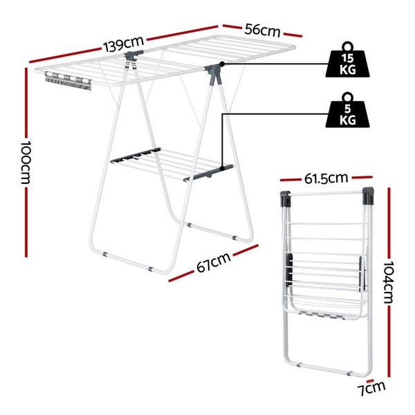 Artiss 2 Tier Clothes Rack Airer Foldable 139Cm White Carousel 2