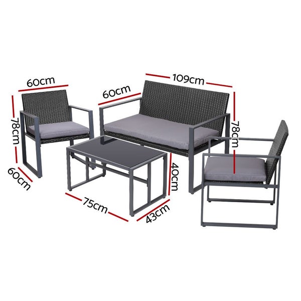 Gardeon 4 Pcs Outdoor Sofa Set Rattan Furniture With Storage Cover Chairs Black Carousel 2