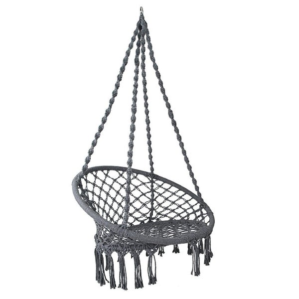 Gardeon Hammock Chair Outdoor Hanging Macrame Cotton Indoor Grey Carousel 1