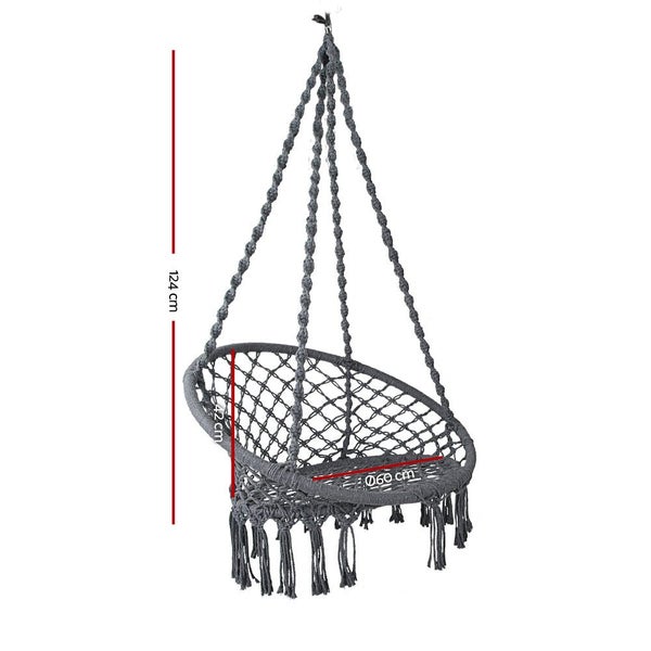 Gardeon Hammock Chair Outdoor Hanging Macrame Cotton Indoor Grey Carousel 2