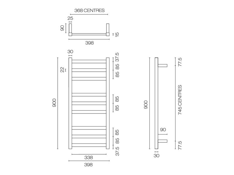 Como 9 Bar Heated Towel Ladder 900 x 400 Matt Black *Excess Stock* Was $799 Carousel 2