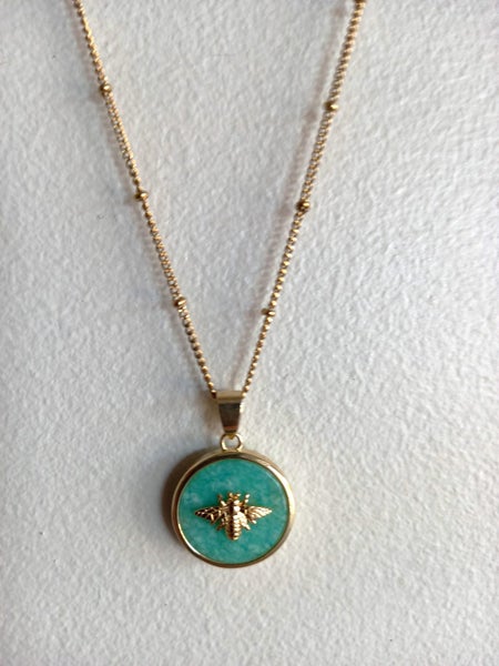 Bee Gemstone Necklace, Amazonite Bee Necklace, Gemstone Necklace Carousel 1