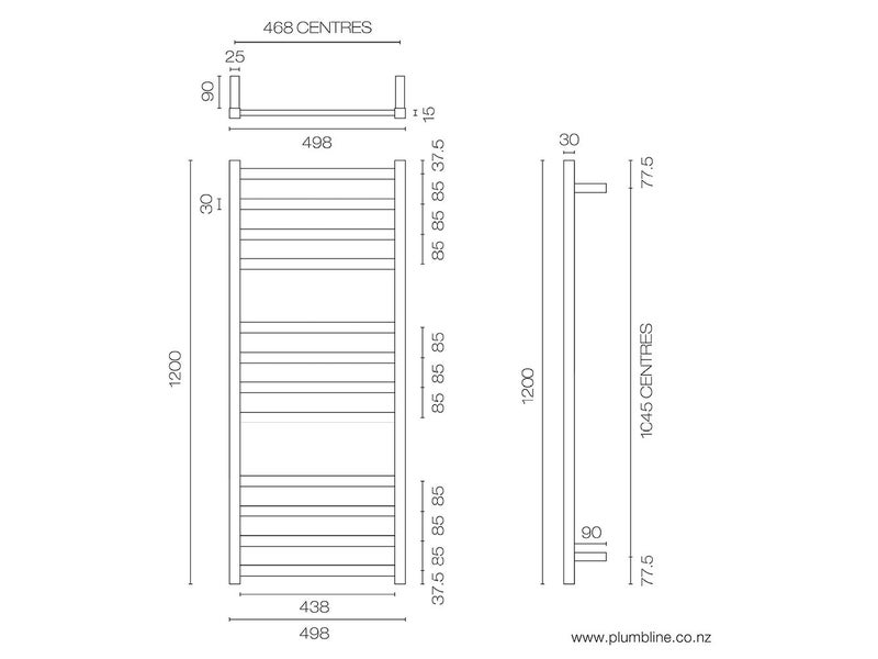Como 12 Bar Heated Towel Ladder 1200 x 500 Matt Black *Excess Stock* Was $1049 Carousel 2