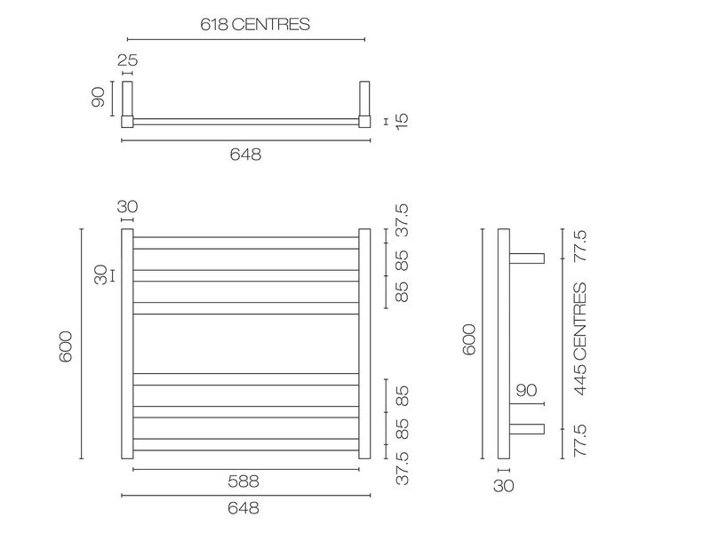 Como 6 Bar Heated Towel Ladder 600 x 650 Matt Black *Excess Stock* Was $799 Carousel 2