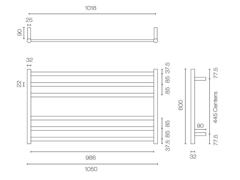 Tube 6 Bar Heated Towel Ladder 600 x 1050 Matt Black *Excess Stock* Was $849 Carousel 2