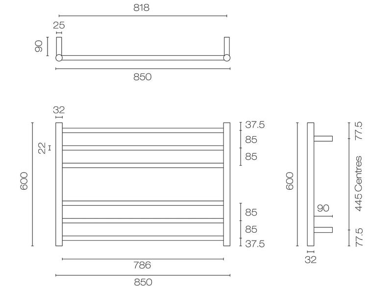 Tube 6 Bar Heated Towel Ladder 600 x 850 Matt Black *Excess Stock* Was $799 Carousel 2
