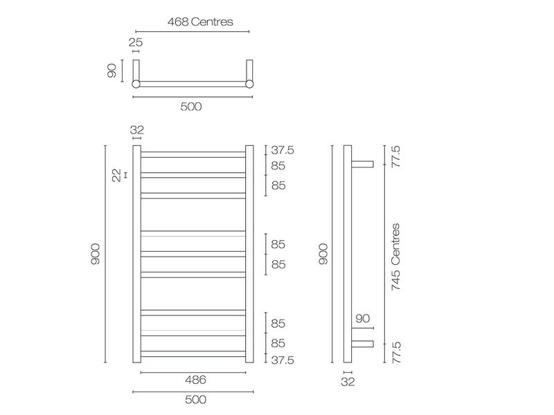 Tube 9 Bar Heated Towel Ladder 900 x 500 Matt Black *Excess Stock* Was $899 Carousel 2